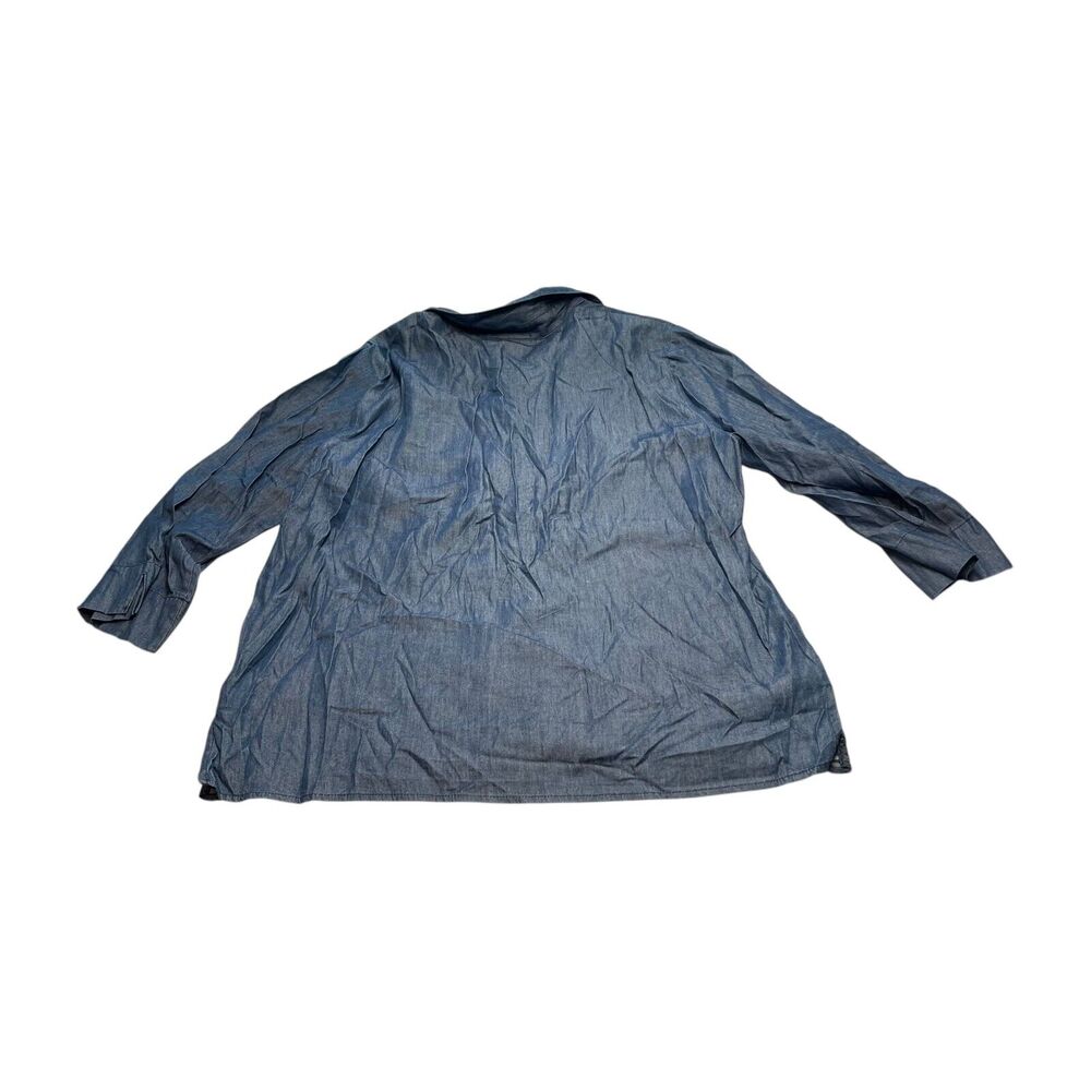 Alfred Dunner Shirt Womens 16 Blue Denim Cotton Pocket Floral Lace Hem Button-Up - Picture 2 of 6